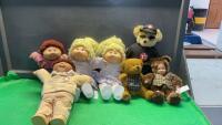 (4) CABBAGE PATCH DOLLS, TEXACO TEDDY BEAR, MISC BEARS