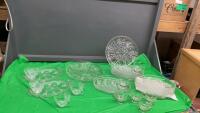 GLASS VINTAGE LUNCHEON PLATES & SOME GLASSES + (2) PLATTERS