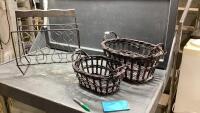 (2)ITEMS - METAL MAGAZINE RACK + WICKER BASKETS