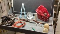 BOX W/ LAMP, CHRISTMAS DECOR, COOPER AMMUNITION BELT, EXTENSION CORD
