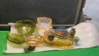 VINTAGE DISHES - GREEN & AMBER GLASSWARE, JAPANESE CHINA