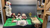 CHRISTMAS DECOR - TABLE RUNNERS, STUFFIES, SNOWMAN STOCKING