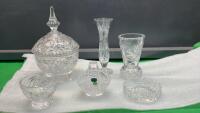 PINWHEEL CRYSTAL PIECES - VASES, SMALL CANDY DISH, COVERED CANDY BOWL