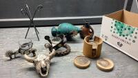 COASTERS, WESTERN THEME CANDLE HOLDERS, RESIN BUFFALO SKULL