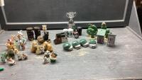 (2)BOXES- SMALL FIGURINES, SASK. ROUGHRIDERS SALT + PEPPER, SASK POOL S +P, OUTHOUSE S+P