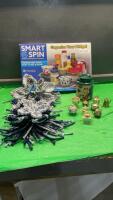 SMART SPIN FRIDGE ORGANIZER, MACRAME FLOWER BLOOMS, TIN W/ MINIATURE POTS/KETTLES