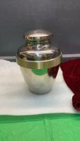 METAL URN W/ VELVET STORAGE BAG