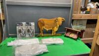 (3) SETS OF CURTAIN PANELS, (2) SETS CURTAIN TIE BACKS, WOOD BULL &ldquo;PUZZLE&rdquo; WALL HANGING, CLOCK SHELF