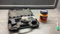 CASE WITH (2) AIR PISTOLS AND JAR OF 6MM PLASTIC BB&rsquo;S
