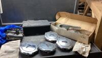 (2)BOXES -FORD CENTER CAPS, HONDA CBX WINDJAMMER MOUNT KIT, PANASONIC CAR STEREO