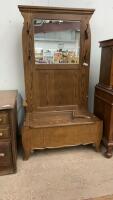 ANTIQUE HALLWAY BENCH W/ STORAGE & MIRROR