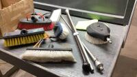 BOX OF BROOM HEADS + POCKET ROD CURTAIN RODS
