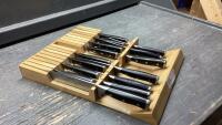 CUISINART KNIVES ON WOOD STORAGE BOARD