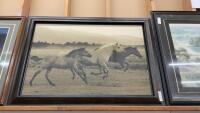 GALLOPING HORSE PICTURE ON BOARD, NICE WOOD FRAME