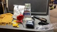 BOX W/ASST ITEMS- SNAKE, SHAWL, BOOTS, SNOW GLOBE, NECK WARMER, HOT AIR BRUSH
