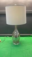 GLASS BASE LAMP W/ WHITE SHADE
