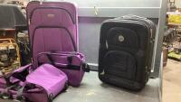 LUGGAGE - PURPLE 3-PIECE SET + BLACK CARRY ON SUITCASE
