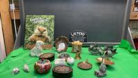 BOX OF DECOR - METAL CADDYSHACK GOPHER SIGN, METAL SHIPS, GLOVE PICTURE FRAME, TRINKET BOXES