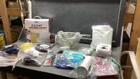 BOX OF ASST NEW ITEMS- BACKDROPS, PASTA MAKER ATTACHMENT, DEEP FRYER BASKET, SOAP DISPENSER