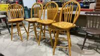 (4) WOOD COUNTER HEIGHT SWIVEL CHAIRS