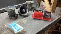 (3)SPEAKERS, ANTIQUE HORN, LADDER WALL PROTECTION