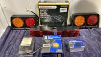 ASSORTED BOX OF LIGHT & 12V BACK UP ALARM