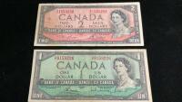 1954 $1 & $2 CANADIAN BILLS