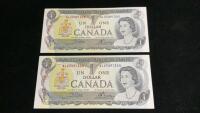 (2) 1973 CANADIAN $1 BILLS - SEQUENTIAL