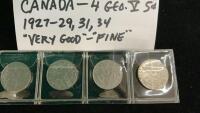 (4) CANADA 5 CENT PIECES - GEO V. 1927/29/31/34