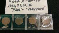 (4) GEO V CANADIAN 1 CENT PIECES - 1920/29/32/36
