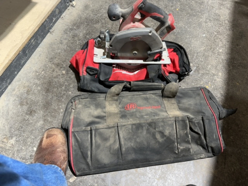 Milwaukee, cordless drill with bag and Ingersoll, rand tool bag