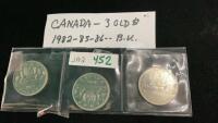 (3) CANADA $1 COINS - 1982/85/86