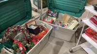 (2) GOOD LIDDED TOTES WITH CHRISTMAS DECORATIONS