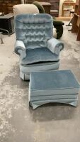 BLUE VELVET SWIVEL ROCKER W/ OTTOMAN