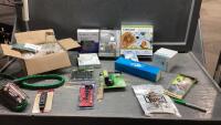 BOX OF ASST ITEMS - WIRELESS SPEAKER, GRIDDLE RING SET, KNIFE, SHOWERHEAD, JARS