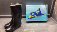 SPACESHIP RIDE-ON INFLATABLE WATER TOY + A PAIR OF RUBBER BOOTS