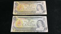 (2) 1973 CANADIAN $1 BILLS