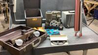 SHELF #1 - VINTAGE WEBCOR REEL TO REEL, EUMIG PROJECTOR, FILM, SCREEN