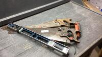 LEVEL, 2 HAND SAWS AND SMALL BOW SAW