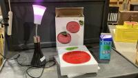 (3) ITEMS - MOOD LAMP, TSP , LARGE PLATE W/DIP BOWL