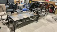 METAL & SLATE COFFEE TABLE & (2) END TABLES