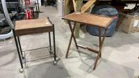 WOOD TV TRAY W/ WOVEN REED TOP & SMALL ROLLING CART