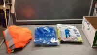 SAFETY VEST, BLUE COVERALLS, DISPOSABLE COVERALLS