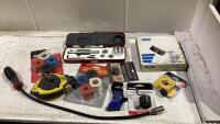 SHOP BOX WITH HANDYROLL, SPRING LOCKS, WHEEL STUD, AIR HAMMER SRING AND MISC
