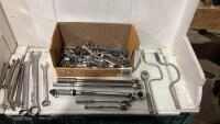 SHOP BOX OF MISC WITH SOCKETS/WRENCH
