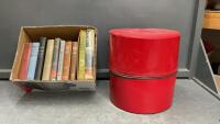VINTAGE BOOK COLLECTION & TALL VINYL HAT BOX