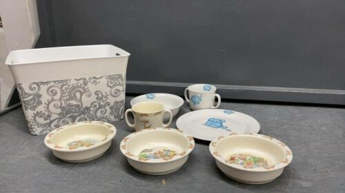 COLLECTION OF BUNNYKINS DISHES BY ROYAL DOULTON & ROYAL ELFLEDA DISH SET