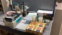 TABLE CLOTHS, BATTERY OPERATED CANDLES, CIGAR BOXES, MINI SOLAR LIGHTS, VINTAGE CASSETTE PLAYERS