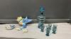 SMALL BLUE DECANTER W/ MINI GLASSES & &ldquo;BLUE BIRD&rdquo; CERAMIC WALL DECOR