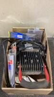 SHOP BOX WITH PORTABLE WORK LIGHT, PARASLEEVE, SCREWS, SIICONE STAR BITS & MISC